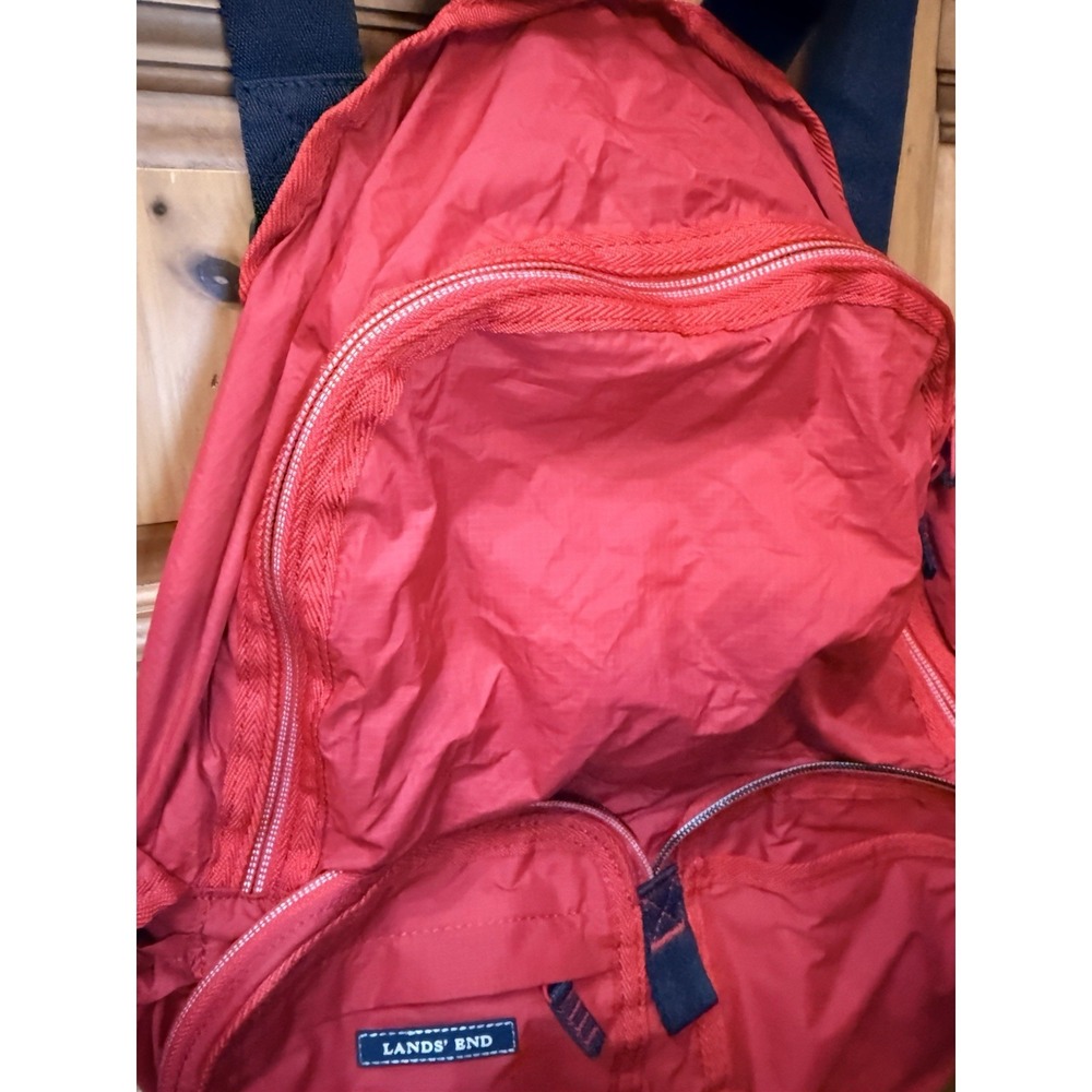 Lands End Packable Backpack Red Blue Black Lightweight Ripstop Nylon Travel Bag - Picture 6 of 13